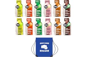 GU Energy Gels - Lot de 12 gels mixtes (chocolat menthe) avec cordon de serrage et sac à chaussures inclus