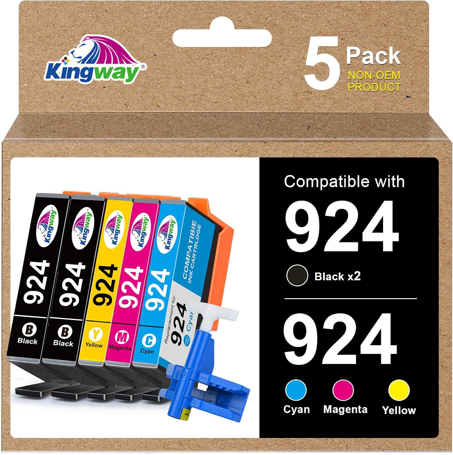 KINGWAY 924 Cartuchos de Tinta Compatibles con HP 924 para HP OfficeJet 8120e 8122e 8125e 8132e 8124e 8130e 8134e 8135e 8138e 8139e (4 Pack,Sin Chip)