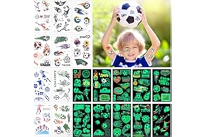 AOMIG Temporary Tattoo for Kids, 10 Sheets Football Cartoon Tattoo Stickers and 10 Sheets Glow In The Dark Football Luminous Tattoos, Waterproof Fake Tattoo for Boys Birthday Party Supplies Favors