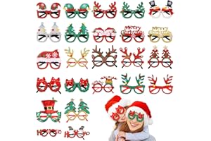 TIMCORR 24Pairs Christmas Glasses,Christmas Novelty Glasses Glitter Eyewear,Xmas Party Glasses Photo Props Adults with Santa,Tree,Merry Christmas,Sparkling Christmas Eyeglasses Favour Gifts Decorations