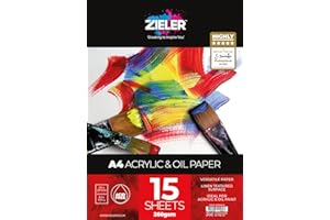 Acrylic & Oil Painting Pad - 300gsm, 15 Sheets - by Zieler™ Linen Textured Surface & Acid Free. Ideal for Acrylic & Oil Painting. (A4)