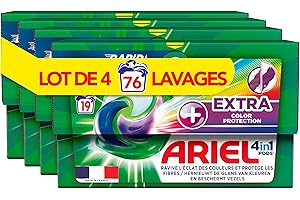 Ariel 4en1 PODS Lessive Liquide En Capsules 76 Lavages (4x19 Tablettes), Extra Color Protection, Renouvelle L'Éclat Des Couleurs Et Protège Les Fibres, Dissolution Rapide, Fabriqué En France