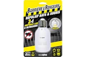 BARRIERE A RONGEURS Répulsif Rats et Souris, Ampoule LED et Ultrasons 2 en 1, Portée de 40 m²
