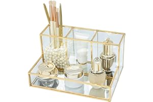 ‎HARLIANGXY HARLIANGXY Make up Kosmetik Organizer, Make up Pinselhalter Glas, Beauty Organizer, Kosmetikpinsel Behälter, Cosmetic Organizer, Schmink Aufbewahrung Box, Gold
