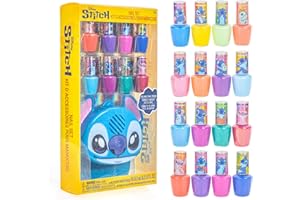 Stitch Smalto per unghie a base di acqua 16 pezzi con asciugatrice per unghie, Smalto per unghie peel-off con acqua, colori scintillanti e opachi, batterie AA non incluse, età 3+, da Townley Girl
