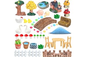 QUOZUO 48 piezas de jardín de hadas miniaturas accesorios puente casa paisaje fuente agua valla figuras estanque hongo césped jardín