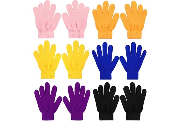 QKURT 6 par magiska stretchiga handskar för barn, unisex stickade handskar vinter varm handske färgglad termisk handske för pojkar flickor 4-12 år varje dag