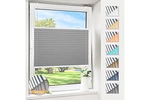 Magiea Plissee ohne Bohren verdunkelung, Thermo Plisseerollo Klemmfix, Hellgrau 85x130cm(BxH), Verdunklungsplissee 100% lichtundurchlässig, Faltrollo für Fenster, Sichtschutz Sonnenschutz