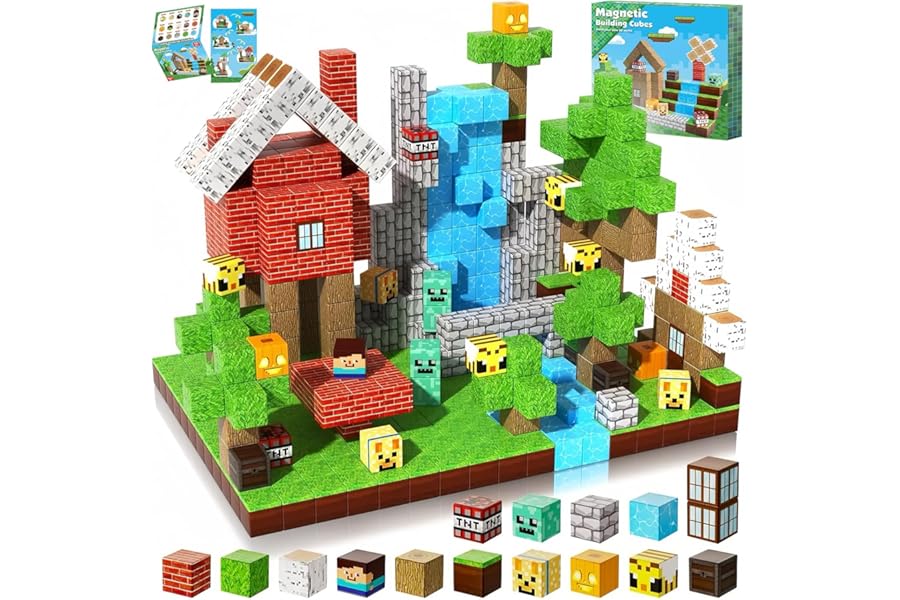 XUNIVERS Magnetic Buildings, 100 Pieces Magnetic Cubes for Children, Montessori Creative Magnetic Toys, 3-7 Years Old Boy and Girl Magnetic Building Blocks Children's Gifts, Christmas Gifts