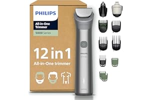 Philips Rifinitore All-in-one Multigroom Serie 5000 12 in 1 - Rifinitore per barba, capelli e corpo, lame autoaffilanti interamente in metallo, 20 impostazioni di lunghezza (0,5-20 mm), MG5952/30
