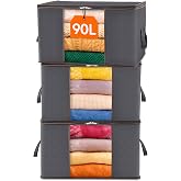 Lifewit 3 Pieces Clothes Organizer, Folding Clothes Storage Boxes with Reinforced Handle, Sturdy Fabric Clothes Storage Bags
