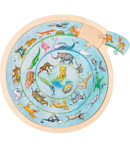 Goki 57961 - Piramide In Legno Per Bambini - Colori E Modelli Assortiti - Gioco Educativo