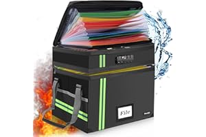 KeeQii Fireproof File Box, 3-Layers Fireproof Document Box with Lock, 15.6''X13.4''X10'' Portable File Box Safe Storage Box Cabinet for A4 Hanging Folder, Black
