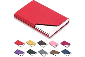 Padike Business Name Card Holder Luxury PU Leather & Stainless Steel Multi Card Case,Business Name Card Holder Wallet Credit Card ID Case/Holder for Men & Women (Red)