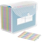 ABC life 26 Pockets A4 Plastic Folder with Grid Pattern, Organiser Papers Documents Rainbow, Expandable Briefcase (Blue)