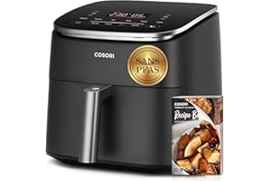 COSORI Air Fryer Turboblaze DC Moteur avec des surfaces revêtues à 100% de Céramique,Easy Fryer 5 Vitesses de Vent Réglables,Friteuse à Air,Économis d'Énergie de 64%,Friteuse à air livre de recettes