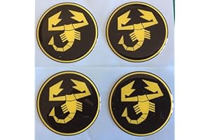 SCOOBY DESIGNS FIAT 500 595 ABARTH SCORPION ALLOY WHEEL CENTRE CAP STICKERS DOMED X4 BLACK AND YELLOW SCORPION (60MM)