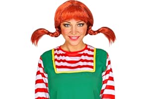 W WIDMANN MILANO Party Fashion - 46916 - Peluca Chica divertida con 2 trenzas, peluca roja, pelo sintético