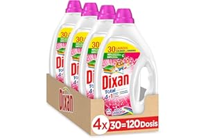 Dixan Detergente Líquido Lavadora, Adiós al Separar Total 4 en 1, (pack de 4, total: 120 lavados) Limpieza, luminosidad, frescor y sostenibilidad para la ropa de color