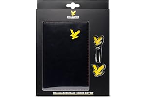 Lyle & Scott Golf Gifts: Premium Leather Golf Scorecard Holder Gift Set with Metal Eagle Ball Marker and Divot Tool, Stitching, Two-Tone Design, Elastic Straps - Perfect Golf Gift
