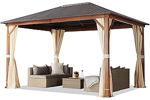 TOOLPORT Gazebo da Giardino 3x4 m Look Legno, Tetto Hardtop in Acciaio, 4 Teli Laterali Color Crema