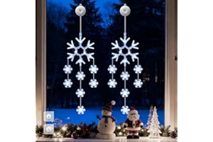 Dankeled Christmas Window Lights, 2pcs LED Snowflake Curtain Fairy Lights with 8 Modes, Christmas String Lights Battery Powered for Indoor Outdoor Window Wedding Xmas Party Decorations (White)