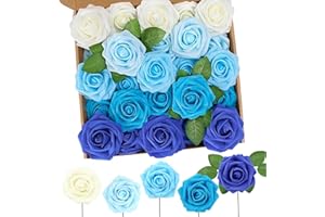 N&T NIETING Flores Artificiales, 50 Unidades de Rosas de Tacto Real, Flores con Tallo para Ramos de Boda, Bodas, Fiestas de Novia, centros de Mesa, mesas de Fiesta, decoración del hogar