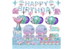 Marypaty piatti e bicchieri per feste di compleanno, Stoviglie per Feste di Compleanno, Compleanno Sirena Set, Sirena Decorazione di Compleanno, per feste di compleanno, 16 invitati (Style C)