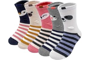 LOFIR Chaussettes Fantaisie Filles Coton: Modèle Animal Motif Soquettes Chat Chien Chaussettes Enfants Drôles et Mignon 5 Paires