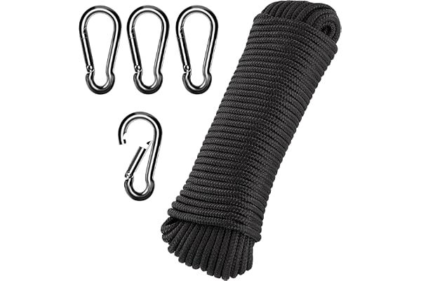 20M Corde pour Drapeau,Corde en Nylon avec 4 Crochets en métal,pour mât de Drapeau, vêtements, Jardin, Camping (Noir)