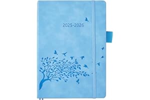 YHH Academic Diary 2025 2026 Page a Day A5, Daily Planner Diary with Monthly Tabs, Pocket, Pen Holder & 2 Bookmarks, PU Leather Harcover, Mid Year Diary 2025/26 Day per Page(Aug.2025-Jul.2026)