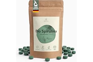 BIONUTRA® Spiruline Bio Comprimés 1000 x 250 mg, contrôlés et analysés en laboratoire, produits selon le règlement bio UE, vegan, sans lactose ni gluten, sans additifs, spiruline bio pure