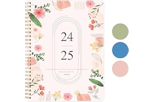 KMQOY 2024-2025 Academic Diary Planner-Diary 2024-2025 Weekly & Monthly Academic Planner, 7.3" x 9.5" Jan 2024 to Dec 2025 Calendar Planner, Flexible Cover,Twin-wire binding pink flower(18.5×24cm)
