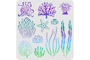 FINGERINSPIRE Pochoir d'algues 30 x 30 cm Pochoir d'herbes marines Pochoir de dessin de corail réutilisable Pochoir de plantes marines Pochoir de créatures marines pour papier à carreaux de bois
