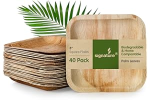 Signature Packaging - Disposable Palm Leaf Plates - Sturdy, Square Plates - 8", 40 Pack