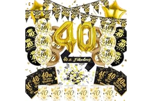 HAPPLIOPLAY 40 Geburtstag Deko Männer Frauen, 40th Happy Birthday Decoration Luftballon Schwarz Gold Banner Konfetti Schärpe Laternen Servietten Windlicht Tischdeko, Cadeau 40 Frau Mann (Set 40. Geburtstag Deko)