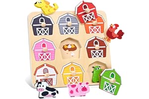 JoyCat Holzpuzzle ab 1 Jahr, Baby Montessori Spielzeug für Mädchen und Jungen, Steckpuzzle Bauernhof Holzspielzeug 1 2 3 Jahre, Kinder Motorikspielzeug Sortierspiel Geburztag Weihnacht Geschenk