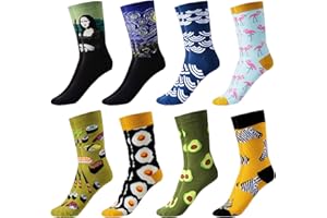 GuKKK Męskie zabawne kolorowe skarpetki, 8 par, kolorowe wzorzyste skarpetki, modne skarpety dla załogi, zabawne wzory, skarpety biznesowe męskie, wielokolorowa, rozmiar uniwersalny duże rozmiary