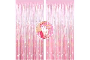 POPOYU 2P Iridescent Pink Foil Curtain Backdrop Curtain Birthday Curtains Decoration,1m*2m Party Fringe Backdrop Curtain.Shimmer Hanging Frozen Party Streamer for Easter Birthday Wedding
