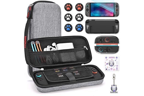 innoAura 14 en 1 Funda switch 2 para NS Switch 2 (2025), Switch 2 Case con funda de transporte, funda protectora, fundas para pulgares, protector de pantalla, colgante y pegatina, Gris