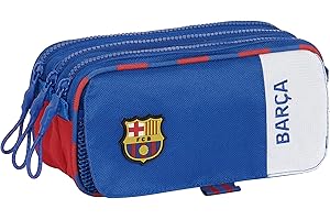 SAFTA F.C. BARCELONA 2ª EQUIPACIÓN - Portatodo Triple Big, Estuche Infantil, Estuche Niño, Ideal para Niños en Edad Escolar, Cómodo y Versátil, Calidad y Resistencia, 21.5x8x10 cm, Color Azul y Granate