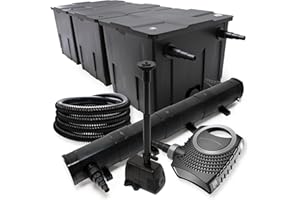 WilTec Kit Complet: CBF-350C Filtre de Bassin jusqu'à 90000 L, NEO10000 Pompe de Filtration 10000l/h 80W, CUV-272 Lampe UV 72W, 25m Tuyau 25 mm, HJ-943 Fontaine 800l/h 16W