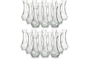 Hewory – Lot de 24 Petits Vases en Vrac pour Table de Mariage, Mini Vase à Roses Transparentes Nervurées pour Evénements, Décoration de Salon, Décoration Florale à Tige Unique