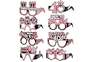 Bliceon 8 Pcs 40th Birthday Gold Pink Paper Eyeglasses Photo Booth Props for Women Girls Party Decor Favors Gift Supplies 40 Year Celebration, Pink Gold