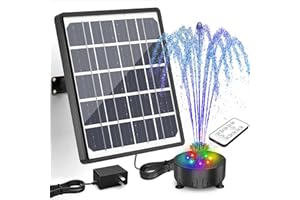 SUJFEE 8W Fuente Solar 8 LED Colorido DIY Fuente Solar Jardin Exterior con 3000mAh Batería Recargable Trabajar en días Nublados para Estanque para Jardín, Exterior, Baño de Pájaros