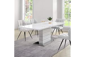Cherry Tree Furniture Hayne White High Gloss Extending 6-8 Seater Dining Table with Stainless Steel Base