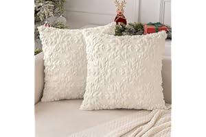 MIULEE Weihnachten Kissenbezug Weihnachtstag 2er Set Kurz Wolle und Samt Kissenbezüge Deko Luxuriöses Winter Zierkissenbezug für Sofa Schlafzimmer Wohnzimmer, Runde Schneeflocken, Creme, 45x45cm