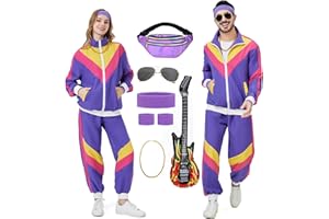 KUKIKUKI 80S Trainingsanzug Kostüm für Männer Frauen Retro 90er Jahre Kostüm Outfit Disco Trainingsanzüge Hip Hop Sportanzug Set