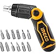Ingco Compact 13-In-1 Ratchet Screwdriver Set With Flexible Wrench And 12 Bits, Black/Yellow,Akisd1208