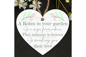 PIXIE'S GIFTS Robin Memorial Garden Grave Hanging Heart Wooden Heart Memorial Plaque with Robin Design - Remember Loved Ones in Heaven | Handcrafted Keepsake | Modern Rustic Home Decor | Made in UK